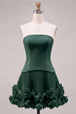 Fuchsia Strapless Pleated 3D Flower A Line Short Homecoming Dress