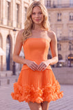 Fuchsia Strapless Pleated 3D Flower A Line Short Homecoming Dress