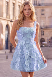 Pink Square Neck 3D Flower Applique A Line Homecoming Dress