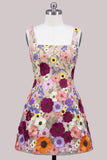 Pink Square Neck 3D Flower Applique A Line Homecoming Dress