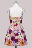 Pink Square Neck 3D Flower Applique A Line Homecoming Dress