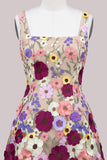 Pink Square Neck 3D Flower Applique A Line Homecoming Dress