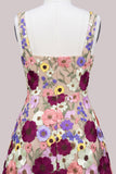 Pink Square Neck 3D Flower Applique A Line Homecoming Dress