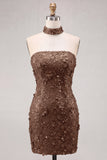 Light Blue Strapless Sequin 3D Flower Bodycon Homecoming Dress with Choker