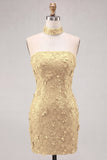 Light Blue Strapless Sequin 3D Flower Bodycon Homecoming Dress with Choker