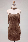 Off the Shoulder Sequin 3D Flower Fringed Bodycon Black Homecoming Dress