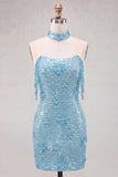 Off the Shoulder Sequin 3D Flower Fringed Bodycon Black Homecoming Dress