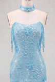 Off the Shoulder Sequin 3D Flower Fringed Bodycon Black Homecoming Dress