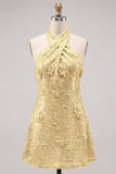 Halter Gold Backless 3D Flower Sequin Homecoming Dress