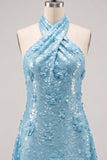 Halter Gold Backless 3D Flower Sequin Homecoming Dress