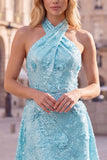 Halter Gold Backless 3D Flower Sequin Homecoming Dress