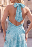 Halter Gold Backless 3D Flower Sequin Homecoming Dress