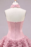 Strapless Corset Dusty Rose 3D Flower Homecoming Dress with Choker