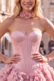 Strapless Corset Dusty Rose 3D Flower Homecoming Dress with Choker