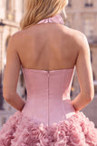 Strapless Corset Dusty Rose 3D Flower Homecoming Dress with Choker