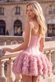 Strapless Corset Dusty Rose 3D Flower Homecoming Dress with Choker