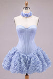 Strapless Corset Dusty Rose 3D Flower Homecoming Dress with Choker