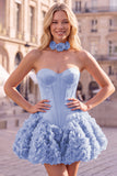 Strapless Corset Dusty Rose 3D Flower Homecoming Dress with Choker