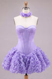 Strapless Corset Dusty Rose 3D Flower Homecoming Dress with Choker