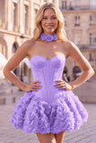 Strapless Corset Dusty Rose 3D Flower Homecoming Dress with Choker