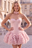 Strapless Corset Dusty Rose 3D Flower Homecoming Dress with Choker