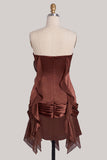 Coffee Ruffle 3D Flower Bodycon Strapless Homecoming Dress