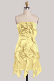 Coffee Ruffle 3D Flower Bodycon Strapless Homecoming Dress