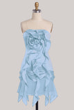 Coffee Ruffle 3D Flower Bodycon Strapless Homecoming Dress