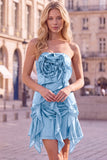 Coffee Ruffle 3D Flower Bodycon Strapless Homecoming Dress