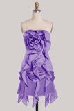 Coffee Ruffle 3D Flower Bodycon Strapless Homecoming Dress