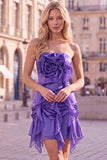 Coffee Ruffle 3D Flower Bodycon Strapless Homecoming Dress