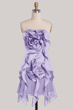 Coffee Ruffle 3D Flower Bodycon Strapless Homecoming Dress