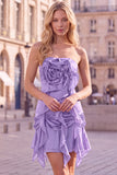 Coffee Ruffle 3D Flower Bodycon Strapless Homecoming Dress