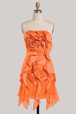 Coffee Ruffle 3D Flower Bodycon Strapless Homecoming Dress