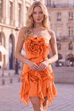 Coffee Ruffle 3D Flower Bodycon Strapless Homecoming Dress