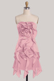 Coffee Ruffle 3D Flower Bodycon Strapless Homecoming Dress