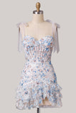 Corset Ruffle Sequin Lilac Homecoming Dress with Lace-up Back
