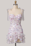 Corset Ruffle Sequin Lilac Homecoming Dress with Lace-up Back