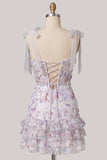 Corset Ruffle Sequin Lilac Homecoming Dress with Lace-up Back
