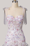 Corset Ruffle Sequin Lilac Homecoming Dress with Lace-up Back