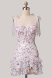 Corset Ruffle Sequin Lilac Homecoming Dress with Lace-up Back