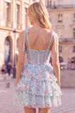 Light Blue Corset Sequin Tiered Ruffle A Line Homecoming Dress