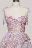 Light Blue Corset Sequin Tiered Ruffle A Line Homecoming Dress