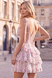 Light Blue Corset Sequin Tiered Ruffle A Line Homecoming Dress