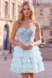 Lilac A Line Tiered Ruffle Corset Floral Sequin Homecoming Dress