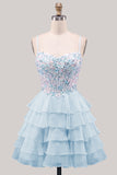 Lilac A Line Tiered Ruffle Corset Floral Sequin Homecoming Dress