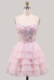 Lilac A Line Tiered Ruffle Corset Floral Sequin Homecoming Dress