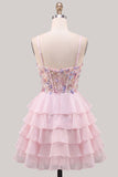 Lilac A Line Tiered Ruffle Corset Floral Sequin Homecoming Dress