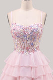 Lilac A Line Tiered Ruffle Corset Floral Sequin Homecoming Dress