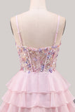 Lilac A Line Tiered Ruffle Corset Floral Sequin Homecoming Dress